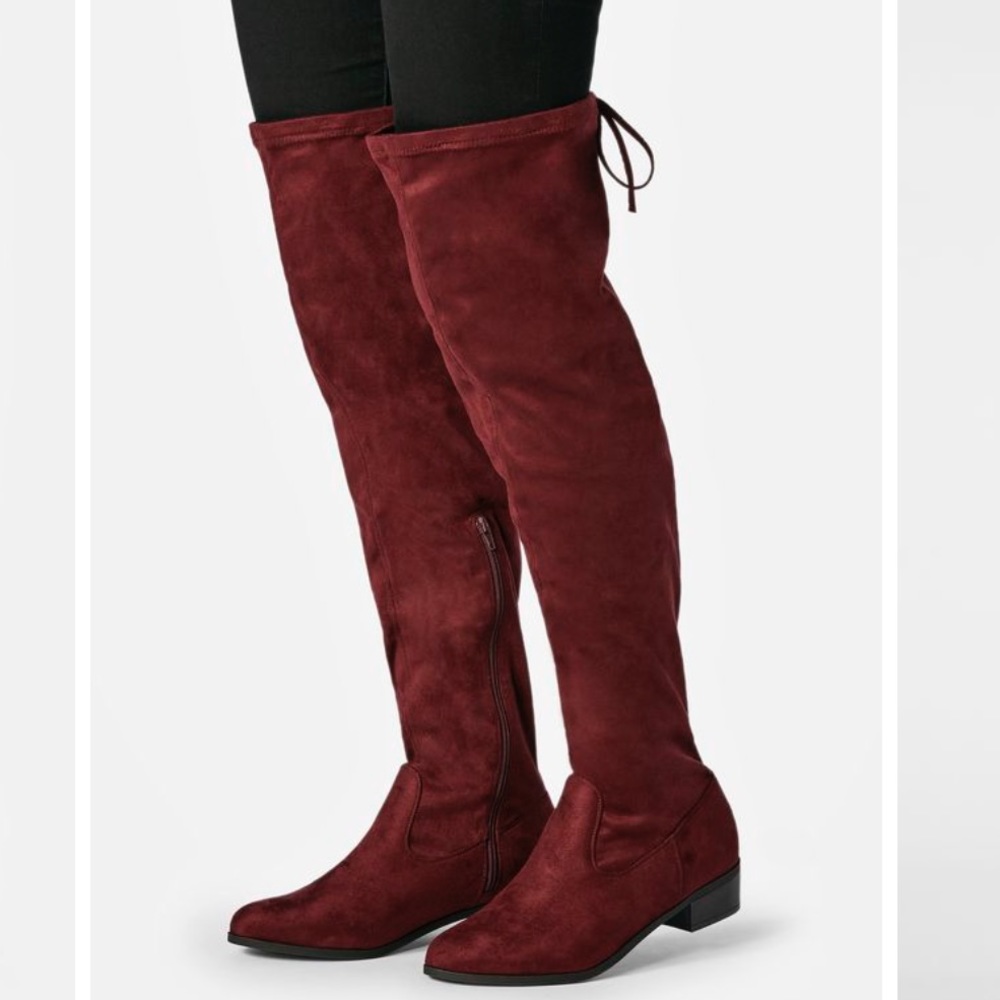 Brand new burgundy knee high heel boots